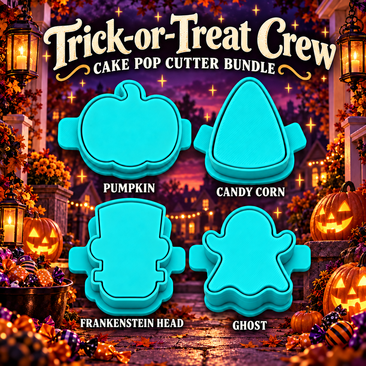Trick-or-Treat Crew Cake Pop Cutter Bundle with Cutter, Popper and Tray Option