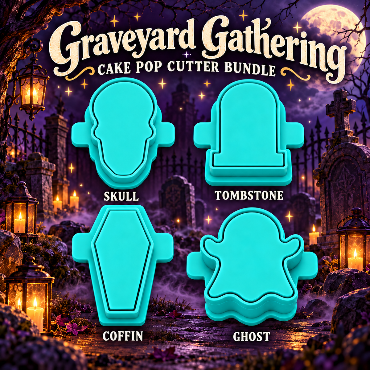 Graveyard Gathering Cake Pop Cutter Bundle with Cutter, Popper and Tray Option