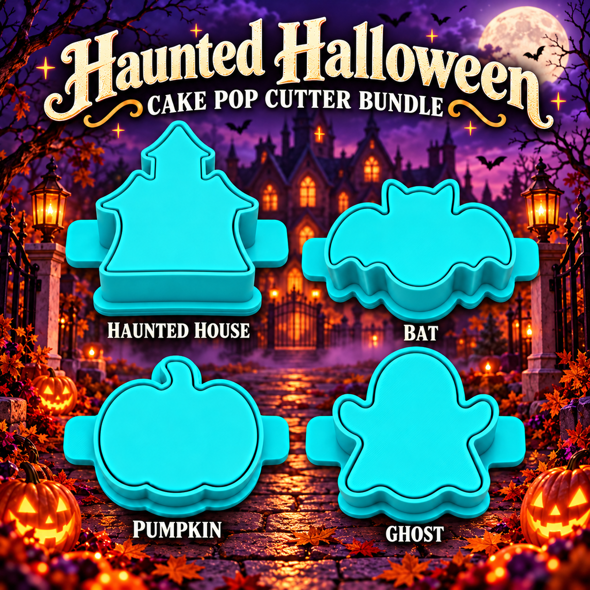 Haunted Halloween Cake Pop Cutter Bundle with Cutter, Popper and Tray Option
